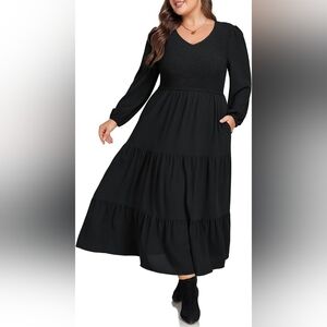 Hanna Nikole Women Plus Size 20W Dresses Black Long Sleeve V Neck NWT